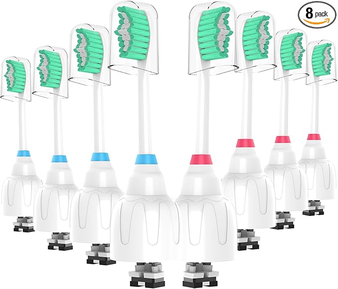 Replacement Toothbrush Heads for Philips Sonicare E Series,Compatible with Sonicare Essence, Elite, Advance, CleanCare Screw-on Electric Toothbrush HX7022/66 HX7023/64,HX7023/30,8 Pack with Caps ﻿