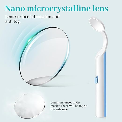 2 Pieces Dental Mirror with Light - LED Lighted Teeth Inspection Mirror, Anti Fog Curve Angle Mouth Mirrors Dentist Oral Assistant Care Tool Accessories (Light Blue)