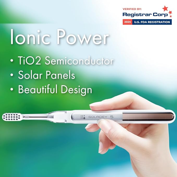 Soladey5 Ionic Toothbrush, White, Large Solar Panels and TiO2 Semiconductor, You can Brush Without Toothpaste