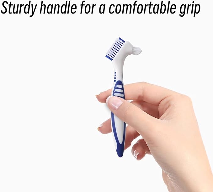 2Pcs Denture Brush Dual Head Toothbrushes False Teeth Brush Denture Cleaning Kit Toothbrush(Purple Green)