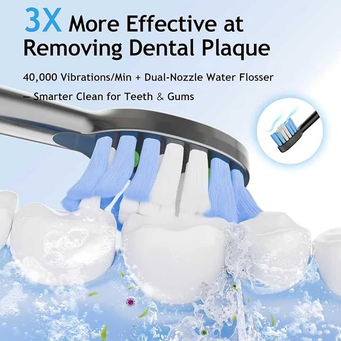 Pinkart 3 in 1 Electric Toothbrush with Water Flosser Combo for Adults, Toothbrush Flosser Combo in One, 8 Brush Heads, Flosser Tip, 180ML Water Tank, Rechargeable Portable Oral Irrigator (Black)