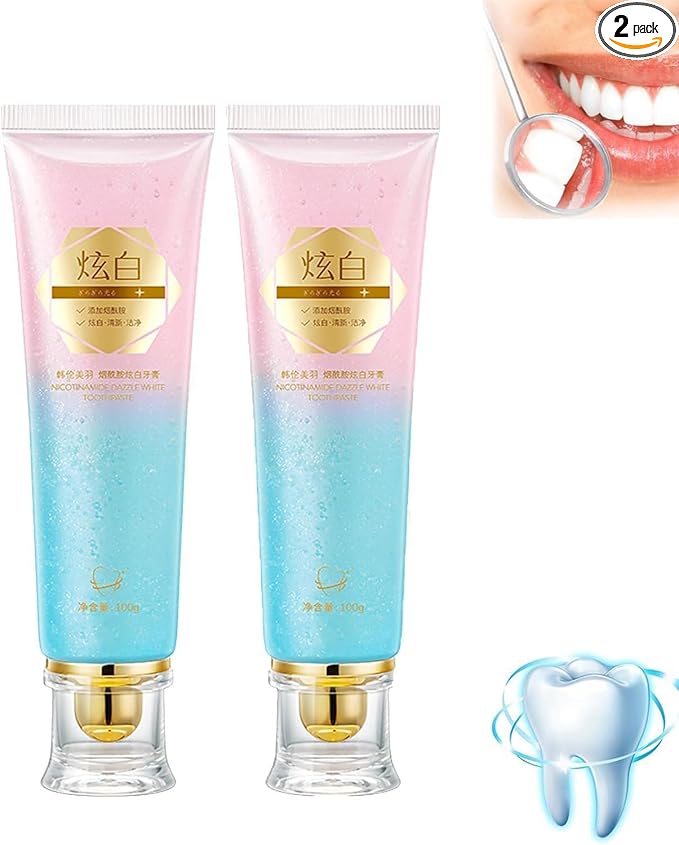 2Pcs Acssart Radiant Whitening Toothpaste,Niacinamide Whitening Toothpastes, Fresh Breath Stain Removal