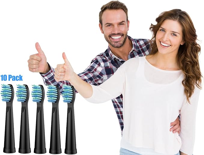 Replacement Toothbrush Heads Compatible with TEETHEORY Sonic and Fairywill Toothbrush - Electric Brush Heads Replacement for FW-507/508/515/551/917/959/D1/D3/D7/D8/2011, 10 Pack, Black