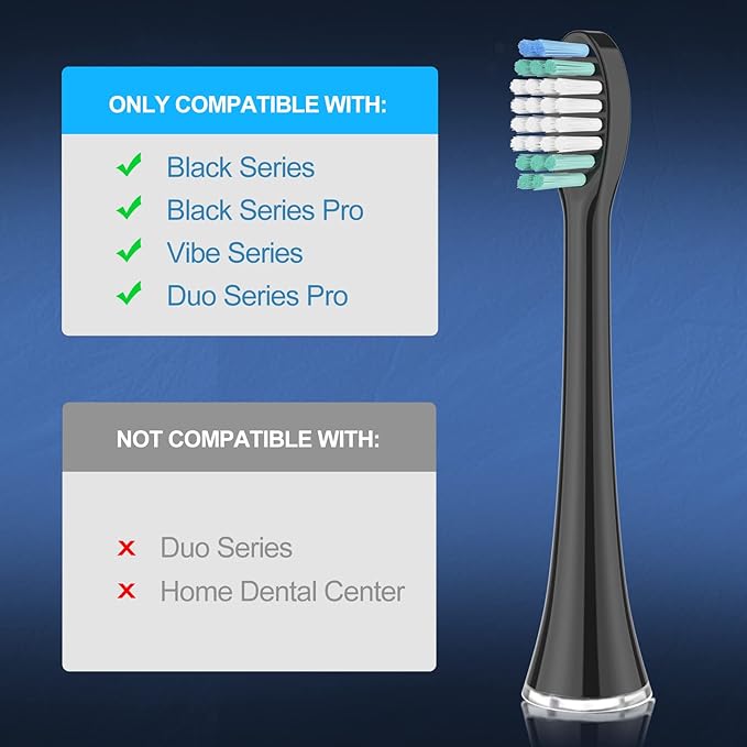 Replacement Toothbrush Heads 5 Pack Compatible with AquaSonic Black Series, Vibe Series, Black Series pro, and Duo Series Pro Electric Toothbrush, Black