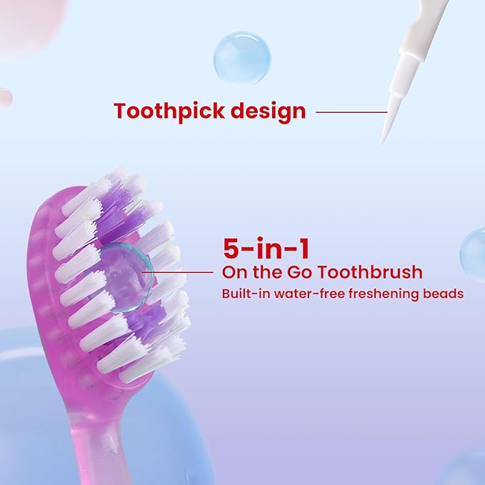 40Pack Mini Disposable Toothbrushes with Toothpaste Tongue Scraper Floss Pick 5-in-1 Single Use Portable Travel Toothbrush Individually Wrapped Box Small Prepasted Travel Toothbrush for Kids Adult