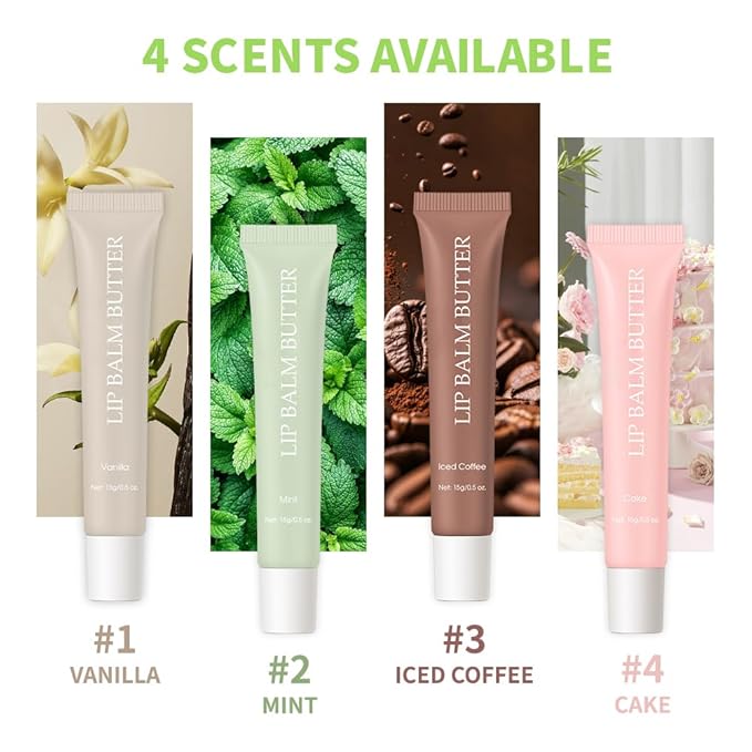 Summer Lip Glossy Butter Lip Balm, Lip Gloss Set, Soothing Lip Skincare, Instant Moisture, Lightweight, Nourish, Hydrate, Moisturizing Tint, Non-Sticky, Long-lasting (Iced Coffee, Large)