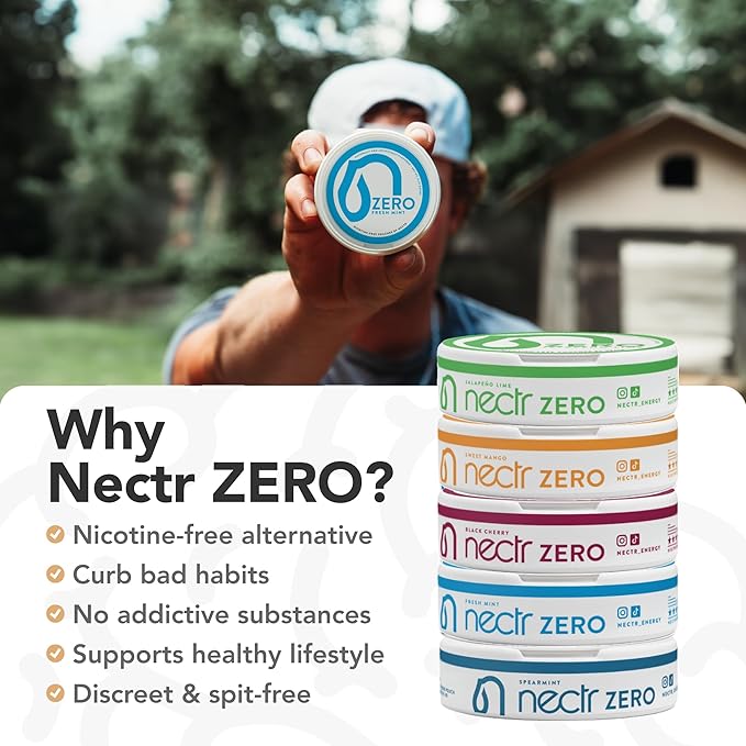 Nectr Energy Zero Pouches - No Caffeine, No Sugar, Zero Calories, Mini Pouches for Oral Fixation and Stress Relief - 4 Pucks of 20 - Black Cherry Flavor