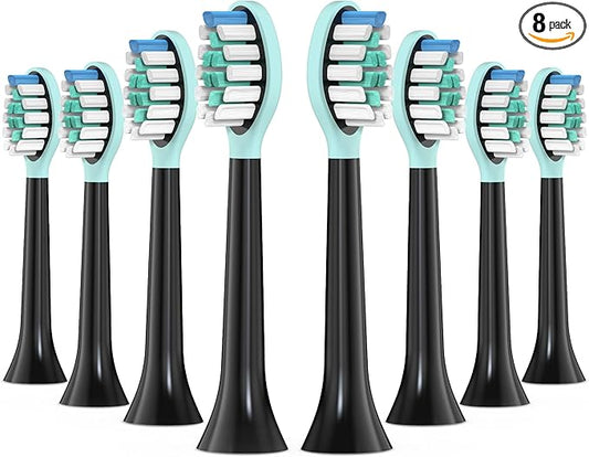 Replacement Toothbrush Heads for Philips Sonicare Electric Toothbrush Black, 2-in-1 Tongue Cleaner, 8 Pack, Mint Green, Suitable for Philips Sonicare Heads, C2, C1, C3, W1, W2, W3, G1, G2, G3