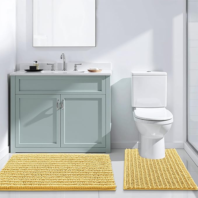 Arotive Luxury Chenille Bathroom Rug Mat, Extra Soft Thick Absorbent Shaggy Bath Rugs, Non-Slip Machine Wash Dry, Plush Bath Mats for Bathroom, Shower and Tub, 59x35, Yellow