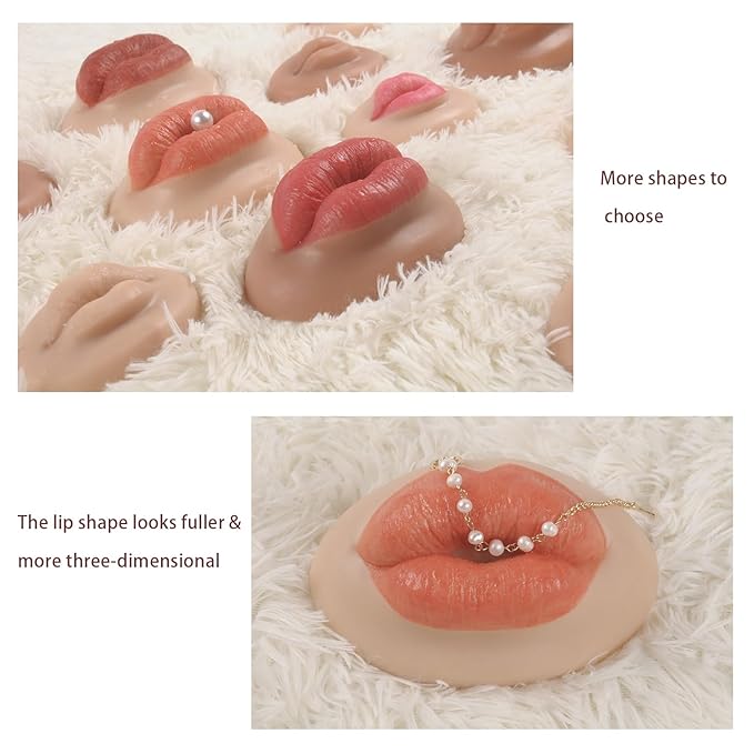 3D Silicone Fake Lips Large with Lipstick for Makeup Tattoo Practice Realistic Artificial Lip Mannequin for Beginners Artists (Charming Smiling Lip,Fair Skin)