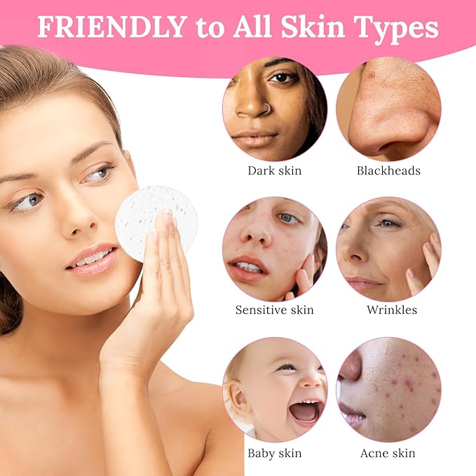 300Pcs Soft Facial Sponges Pads Compressed Face Sponges for Daily Cleansing, Cotton Face Washing Sponge Pads Exfoliating Face Sponge, Cosmetic Sponges for Makeup Removal (Round White)