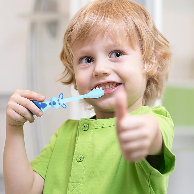 12-Piece Toddler Toothbrush Pack - Kids Toothbrushes with Covers, Suction Cup, Soft Bristles, Animal Design for Sensitive Teeth