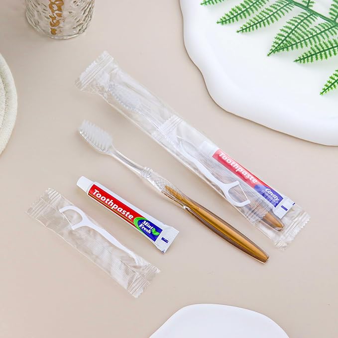 30pcs Disposable Toothbrushes with Toothpaste Floss Individually Wrapped, Disposable Toothbrush Bulk, 10g Toothpaste, Dental Floss Pick, Bulk Toothbrush Kit for Homeless,Airbnb,Hotel,Guest
