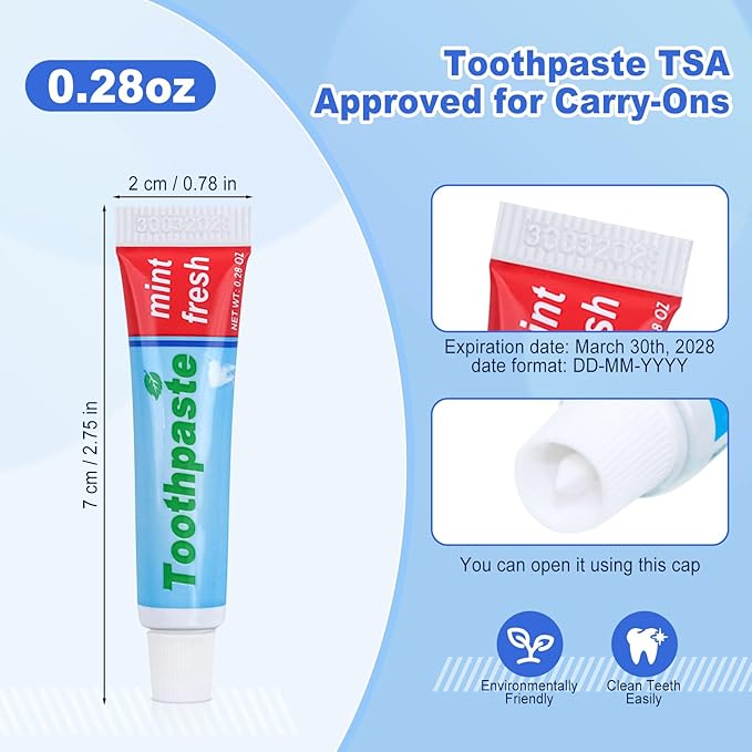 0.28oz Small Toothpaste Travel Size Bulk,Mini Toothpaste Travel,Mint Scent TSA Compliant for Hotel Camping Gym Office School Homeless 360