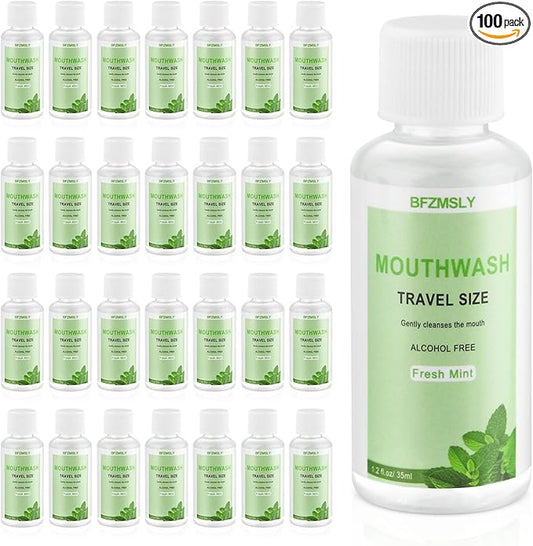 100 Pc Travel Size Mouthwash, 1.2oz/35ml Mini Mouthwash, Alcohol-Free, Portable Oral Rinse for Travel, Hotels, On-The-Go (Mint)