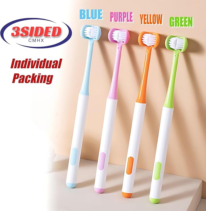 3 Sided Autism Toothbrush 360° Oral Teeth Cleaning Design U-Shaped Toothbrush 2 PCS Adult Soft Bristles Soft and Gentle for Complete Tooth and Gum Care (Green+Pink)