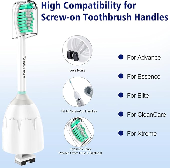 Toptheway Replacement Brush Heads Compatible with Sonicare E-Series Essence Xtreme Elite Advance and CleanCare Screw-On Toothbrush Handles 7022/66, 6 Pack