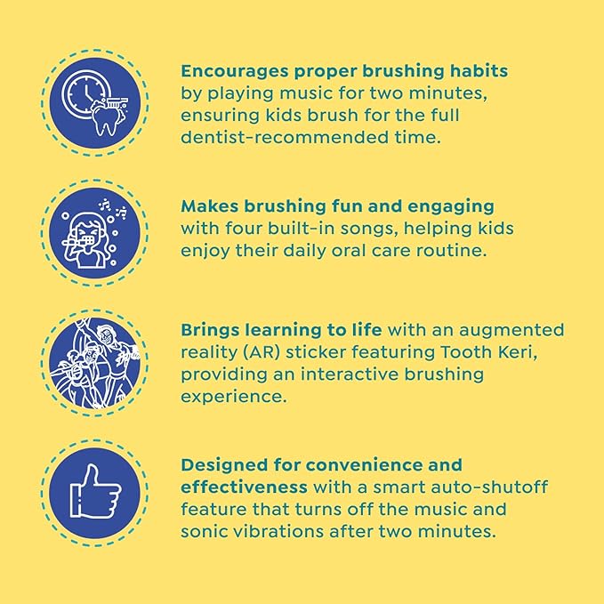 SuperMouth Musical Sonic Toothbrush for Kids Ages 2-12 – 4 Fun 2-Min Songs, Built-in 2-Min Timer with Auto Shut-Off, Gentle Sonic Vibrations, Includes Augmented Reality to Teach Proper Brushing