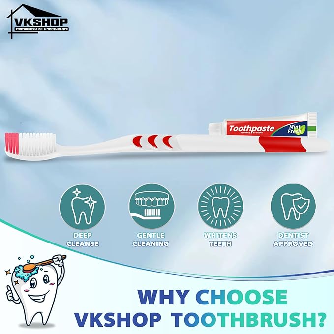 24 Pack Disposable Toothbrush with Toothpaste, Individually Wrapped Travel Toothbrush Kits, Soft Bristles for Travel, Hotels, Camping, Donations, Dental Care (White)