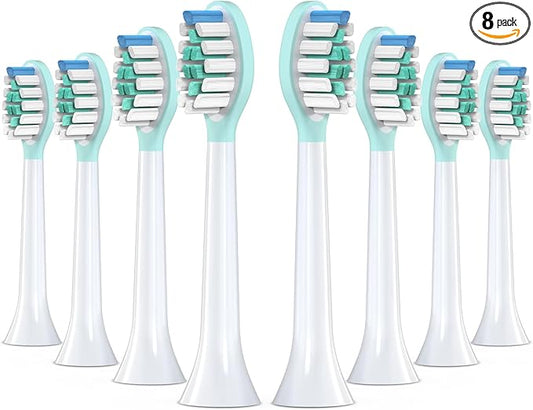 Replacement Toothbrush Heads for Philips Sonicare Electric Toothbrush, 2-in-1 Tongue Cleaner, 8 Pack, Mint Green,Suitable for Philips Sonicare Heads, C2, C1, C3, W1, W2, W3, G1, G2, G3