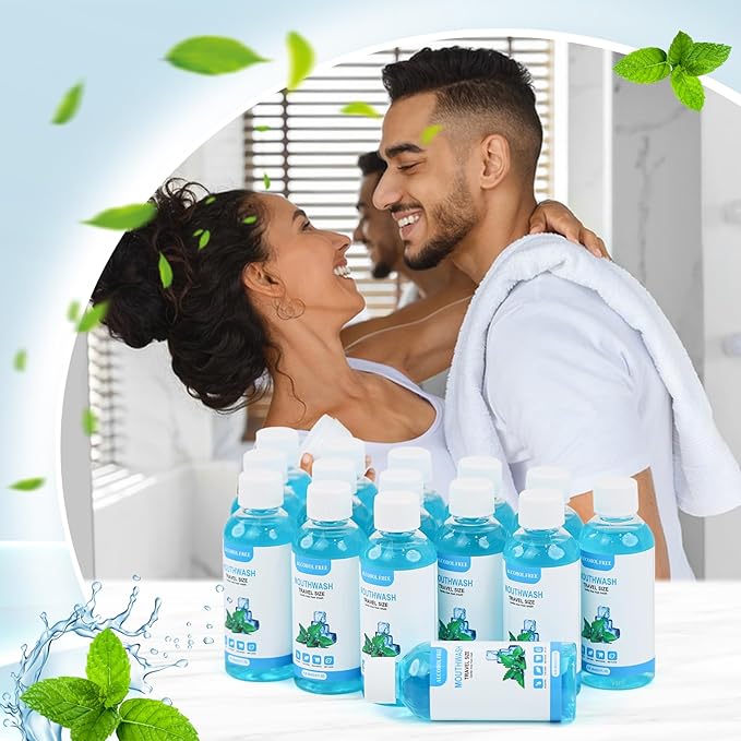 100 pcs Travel Size Mouthwash Bulk, 80ml/2.7fl oz, Fresh Mint Portable Mini Mouthwash Individual Bottles for Travel Toiletry Kits