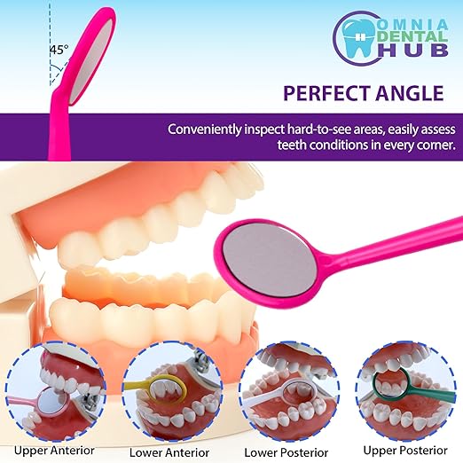 200 PCs Dental Grade Disposable Dental Mouth Mirrors with Spatula Handle by Omnia ONE | Pink Oral Dental Mirror Plastic Dental Instrument | Anti Fog Mouth Glass Mirror for Teeth
