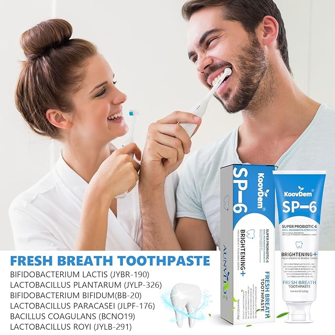 2025 New Sp-6 Probiotics Whitening Toothpaste-Fluoride-Free, Enhanced Formula with 6 Probiotics for Gum Care & Fresh Breath, Fresh Mint Flavor(2PC)（Blue）