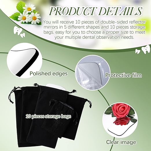 10 Pieces Dental Mouth Mirror Occlusal Reflector Intraoral Photography Mirror 2 Sided Dental Plated Glass Intraoral Photo Glass for Clinic Dentist