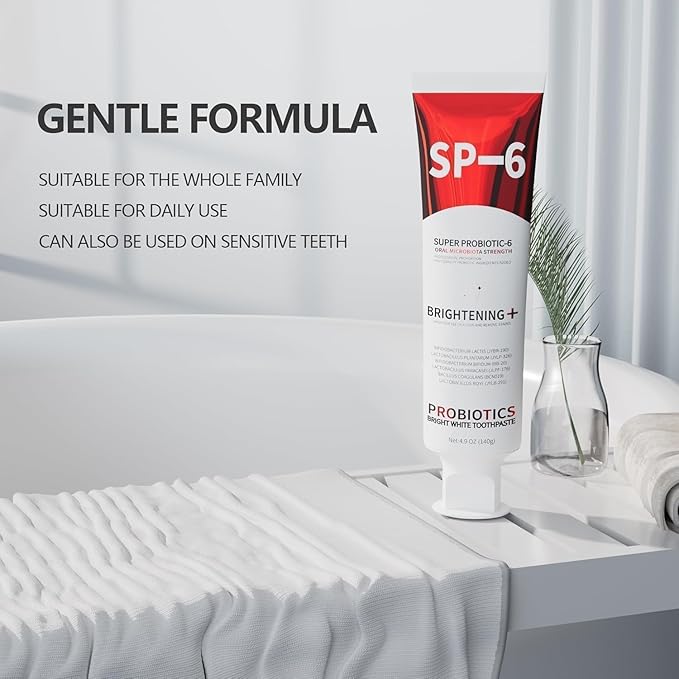 SP-6 Probiotic Whitening Toothpaste - Enhanced Formula with 6 Probiotics for Teeth Whitening, Fresh Breath & Gum Health - Enamel Protection, Fluoride-Free, Fresh Mint Flavor, 4.9 oz (2)