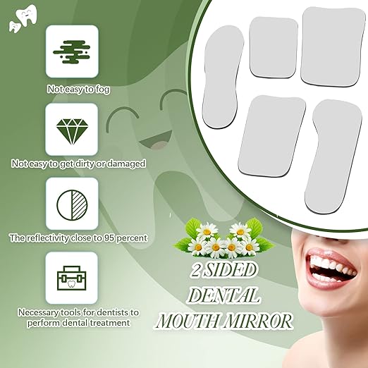 10 Pieces Dental Mouth Mirror Occlusal Reflector Intraoral Photography Mirror 2 Sided Dental Plated Glass Intraoral Photo Glass for Clinic Dentist