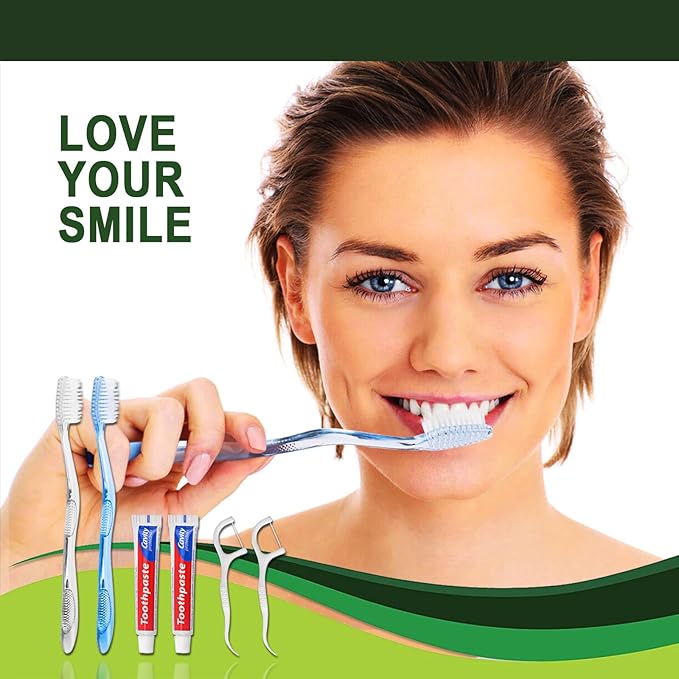 100 pcs Disposable Toothbrushes with Toothpaste Floss Individually Wrapped, 2 Color Toothbrush, 10g Toothpaste, Floss Pick, Bulk Toothbrush for Homeless,Airbnb,Hotel,Guest