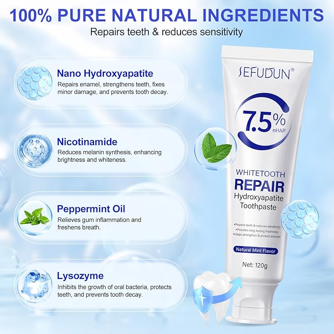 2Pcs Hydroxyapatite Toothpastes for Enamel Protection and Tooth Strengthening, with Gentle Mint, Provides Long-Lasting Fresh Breath, Daily Use for Oral Health, 4.23 OZ