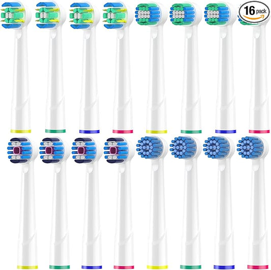 Replacement Heads Compatible with Oral b Braun, 16 Pcs Electric Toothbrush Heads for Oral-b Floss Pro 1000 Smart Genius x White