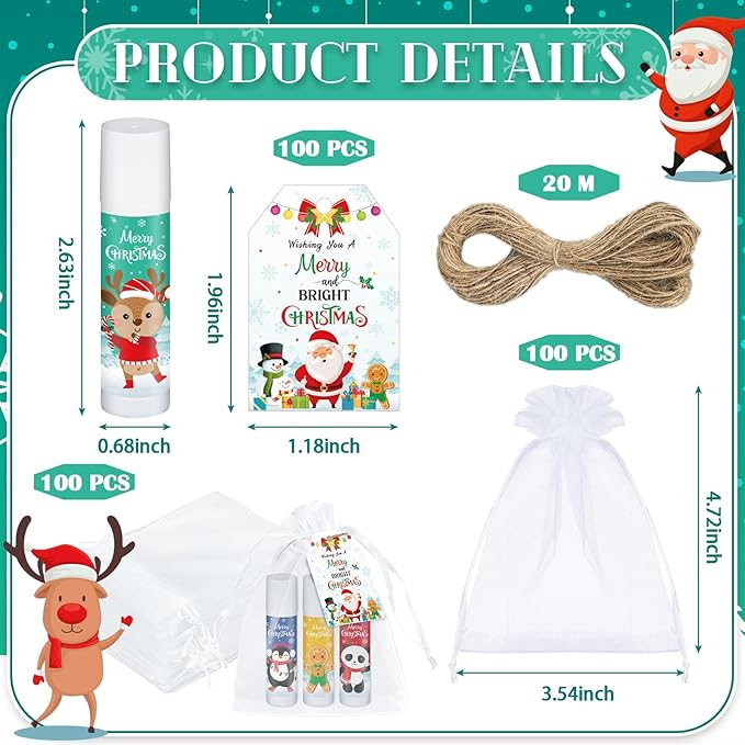 100 Pack Christmas Lip Balm Bulk Party Favors, Holiday Stocking Stuffers for Women Men, Small Employee Appreciation Gifts, Winter Moisturizing Lip Care Set for Coworkers Staff Thank You Gifts