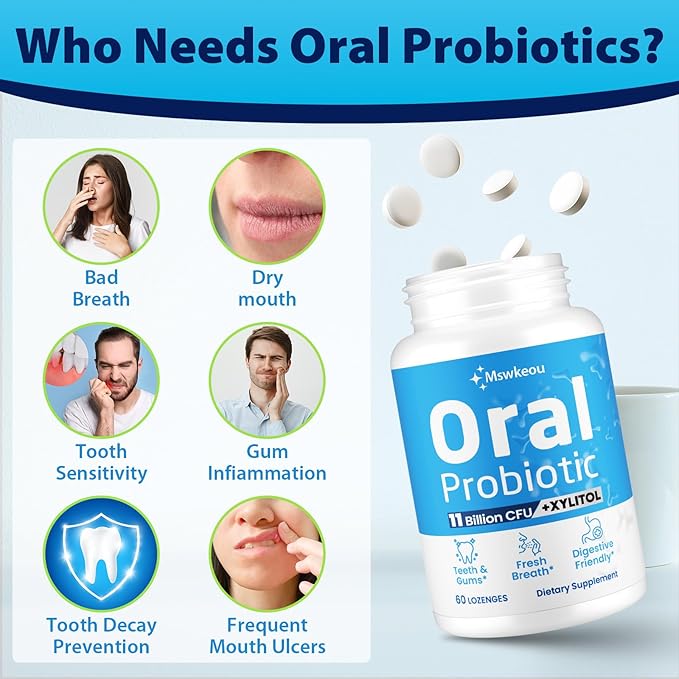 Oral Probiotics for Mouth Bad Breath for Adults 11 Billion CFU, Best Breath Oral Dental Probiotics for Teeth & Gums, Fresh Breath, Halitosis & Gut Health, 4 Packs