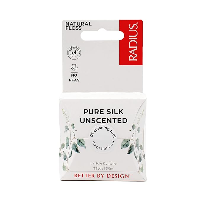 RADIUS Dental Floss, Natural Floss, Unscented Silk, 33 Yards, Compostable & Non-Toxic Oral Care Designed to Help Fight Plaque, Pack of 6