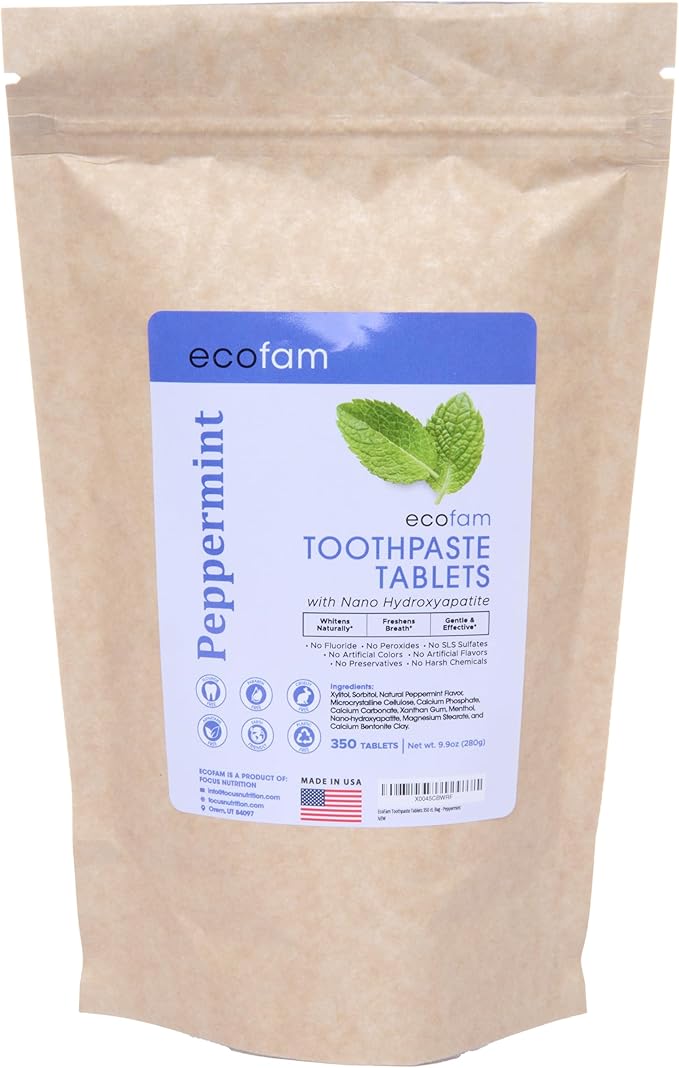 Toothpaste Tablets – Peppermint | Nano Hydroxyapatite Toothpaste Tablets Chewable | Fluoride Free l 350 Tabs