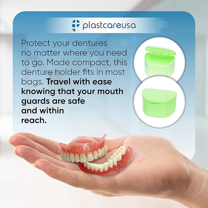 PlastCare USA Pink Denture Cases Pack of 5 - Dental Box For Artificial Teeth, Mouth Guard, Night Guard, Gum Shields, Retainer - Denture Bath Container for Women and Men - Travel Denture Cup