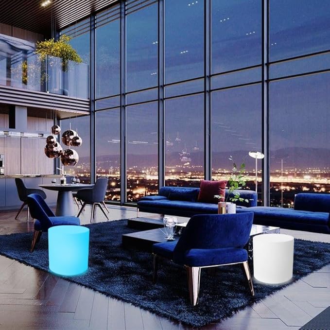 16-inch LED Cylinder Stool, Rechargeable Glowing Chair w/Remote, Dimmable 16 RGB Colors Changing Versatile LED Side Seat/Table, Waterproof Round Chair Light Mood Lamp for Home Garden Patio Party Decor