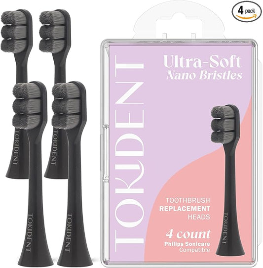 Replacement Brush Heads for Philips Sonicare Electric Brush - Ultra Soft Toothbrush Heads for Sensitive Teeth & Gums - Replacement Head with 10,000 Wave Cut Nano Bristles - 4 Pack - Stealth
