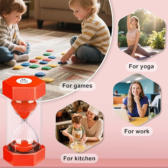10 Minute Hourglass Sand Timer, Unbreakable Red Hourglass Sand Watch 10 Min, Reloj De Arena 10 Minutos, Colorful Plastic Hour Glass Sandglass for Classroom Games （Red