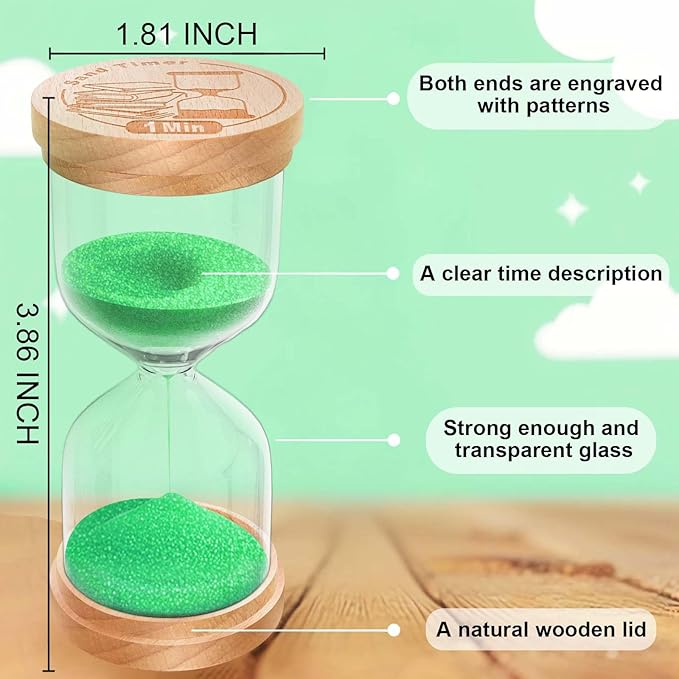 2 Minute Sand Timer, Wooden Hourglass Sand Clock, Small Wood 2 Min Hour Glass, Two Minutes Sandglass for Brushing Teeth, Reloj De Arena, Classroom, Game, Kitchen, Home, Office