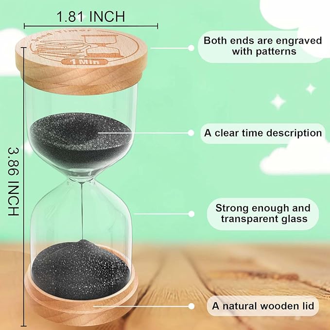 3 Minute Sand Timer, Wooden Hourglass Sand Clock, Small Wood Black 3 Min Hour Glass, Three Minutes Sandglass for Brushing Teeth, Reloj De Arena, Classroom, Game, Kitchen, Home, Office