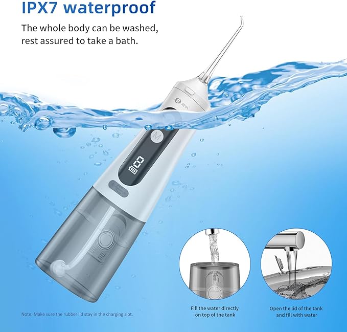Professional Water Dental Flosser for Teeth & Braces - 9 Modes Cordless Oral Irrigator, 350ML Large Reservoir, 360° Nozzle, IPX7 Waterproof, Rechargeable, Dental Floss Tool (M131 - White)