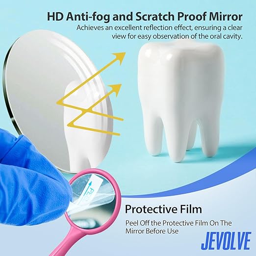 200 PCs Dental Mouth Mirrors by JEVOLVE | Pink Oral Dental Mirror for Crafting, Jewelry Making, Painting, Model Building, and DIY Projects – Clear Reflection, Easy Handling, Multi-Purpose
