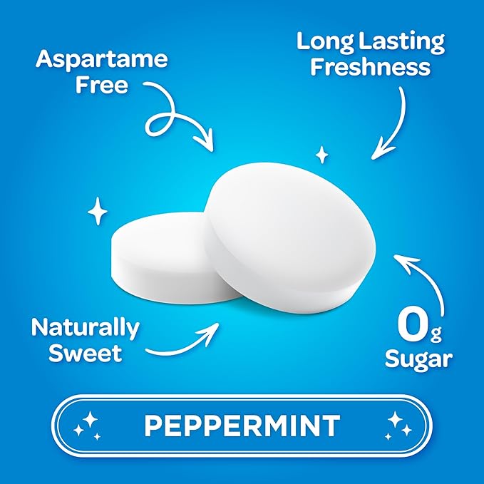 PUR Mints | Aspartame Free Breath Mints | Made with Xylitol | Sugar Free, Vegan, Gluten Free | Natural Peppermint Flavor | 65 Pieces in Re-Sealable pouch (Pack of 1)