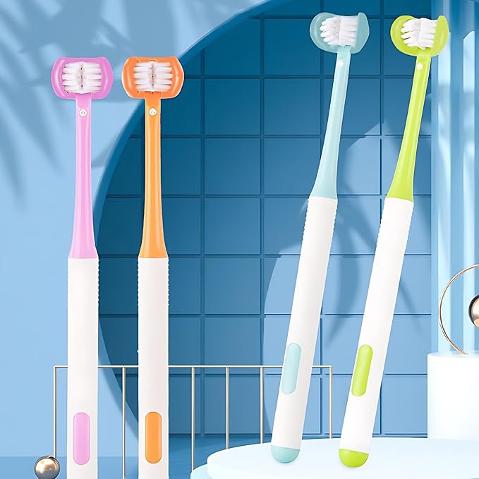 3 Sided Autism Toothbrush 360° Oral Teeth Cleaning Design U-Shaped Toothbrush 2 PCS Adult Soft Bristles Soft and Gentle for Complete Tooth and Gum Care (Green+Orange)