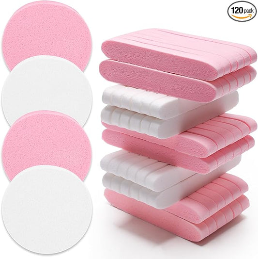 120 Pcs Facial Sponge Compressed, Luxiv Face Cleansing Sponge Estheticians Compressed Makeup Facial Sponge Round Wash Face Sponges for Women Compress Exfoliating Removal Sponge (White+Pink)