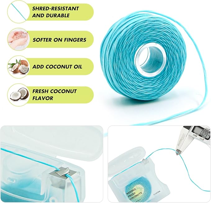 RAZOKO Coconut Oil Infused Woven Dental Floss, Vegan and Cruelty-Free, Coconut Scent, 4 Month Supply (33 Yds x 2 Units)