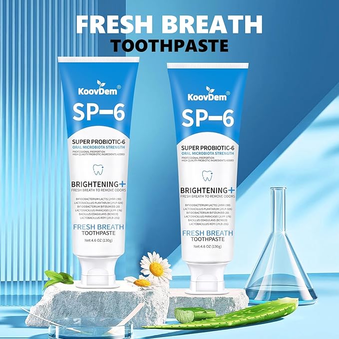 2025 New Sp-6 Probiotics Whitening Toothpaste-Fluoride-Free, Enhanced Formula with 6 Probiotics for Gum Care & Fresh Breath, Fresh Mint Flavor(2PC)（Blue）